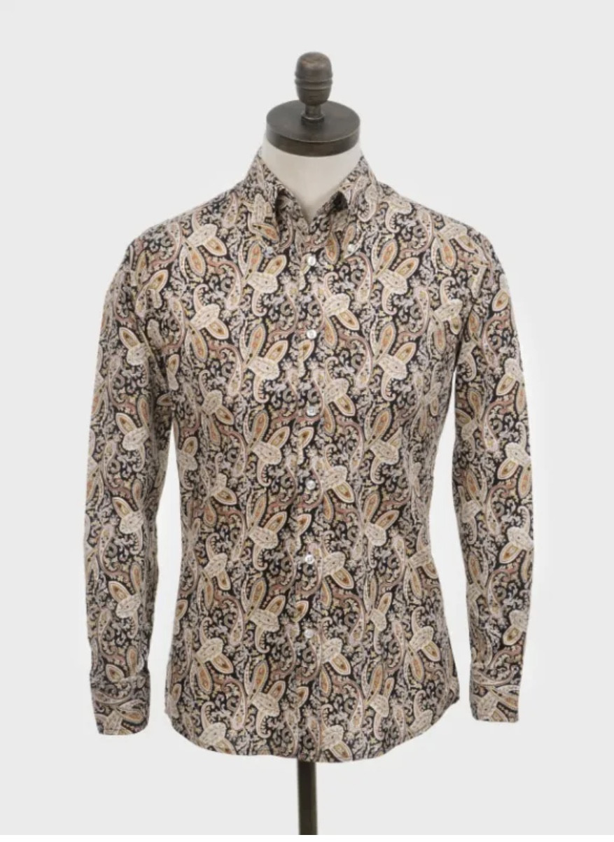 ART GALLERY ペイズリー ビーグルカラー ボタンダウンシャツ〈ゴールド／ブラック〉