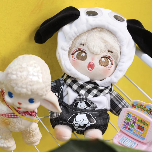 20cm着せ替えぬいぐるみ服 ワンワンチェックセット 着せ替え人形