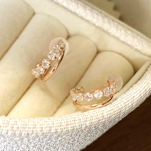 地金＊10金【ジルコニア10石2連ピアス】イエローゴールド 10K刻印入 新品！ 地金＊10金【ジルコニア10石 2連ピアス】ピンクゴールド 10K刻印