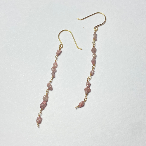 送料無料】ピンクダイヤモンド✨原石 k10 ピアス no.128 ピアス  