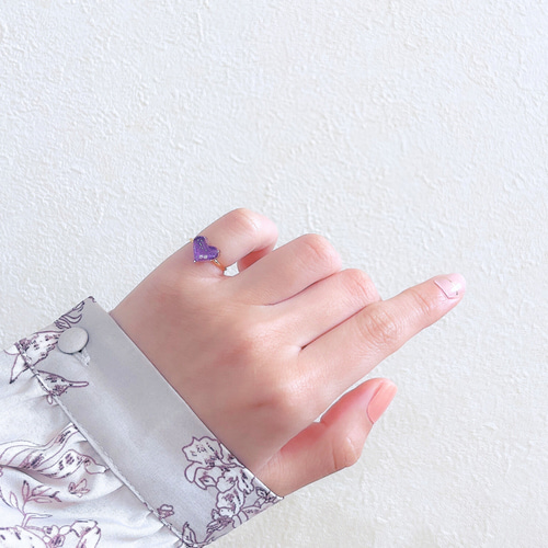 2点セット 紫のハートピアス/イヤリング＆ピンキーリング 小粒