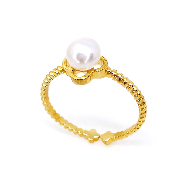 パール フラワーリング クローバー sv925 シルバー 指輪 フリーサイズ 淡水 宝石 ジュエリー 真珠 ゴールド 1枚目の画像