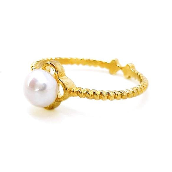 パール フラワーリング クローバー sv925 シルバー 指輪 フリーサイズ 淡水 宝石 ジュエリー 真珠 ゴールド 2枚目の画像