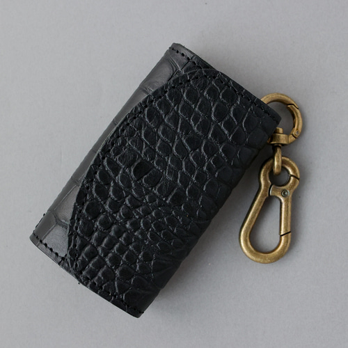 希少　ヴェルサーチ　キーケース　クロコ型押し　レザー　メデューサ　ブラック 黒 VERSACE ヴェルサーチ キーケース 6連 型押しレザー メデューサ 黒