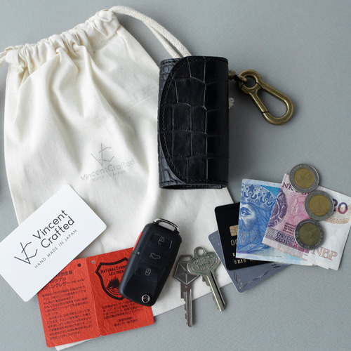 栃木レザー クロコダイル 型押し 日本製 カラビナ 付き キーケース