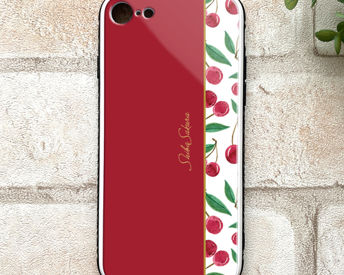 チェリーのガラススマホケース（レッド） iphone17 iphone16e
