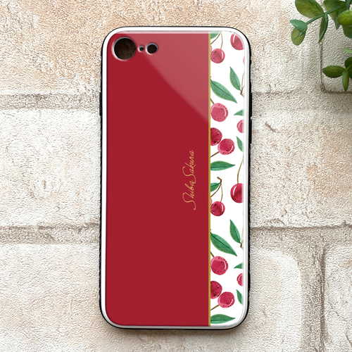 チェリーのガラススマホケース（レッド） iphone17 iphone16e