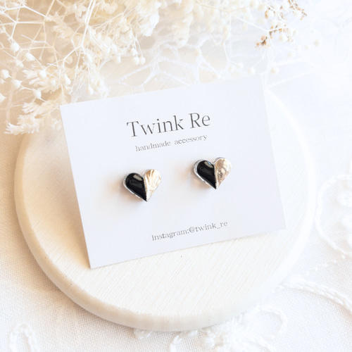 リトルウッズ♡ボタニカルころっとハート♡パープル系 ピアス