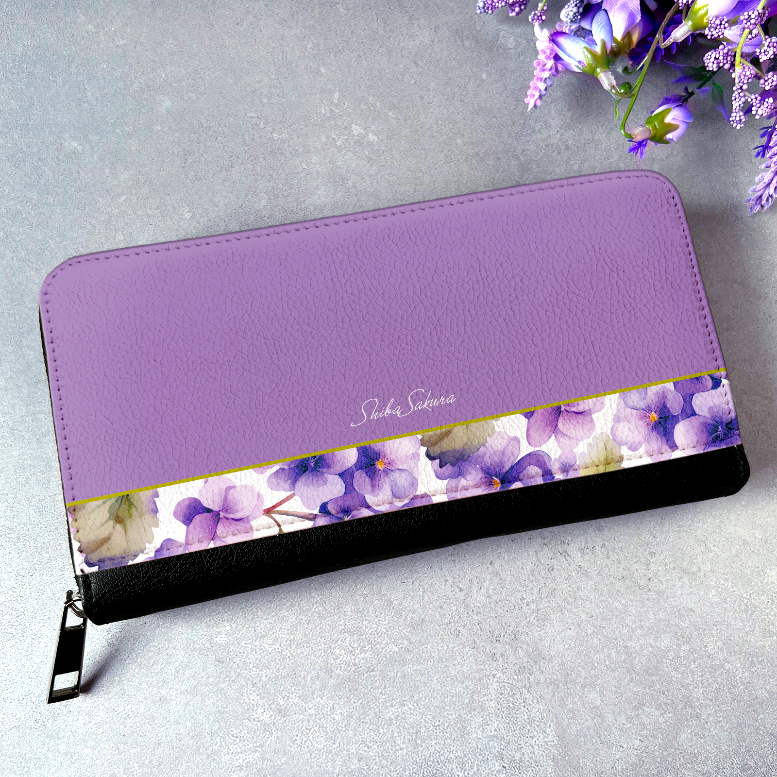 春のスミレの長財布（江戸紫） 花 財布 長財布 すみれ