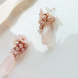 【春待ちピアス】白蝶貝の桜×ピンクの淡水パール×天然石とピンクカルセドニー 14枚目の画像