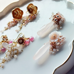 【春待ちピアス】白蝶貝の桜×ピンクの淡水パール×天然石とピンクカルセドニー 19枚目の画像