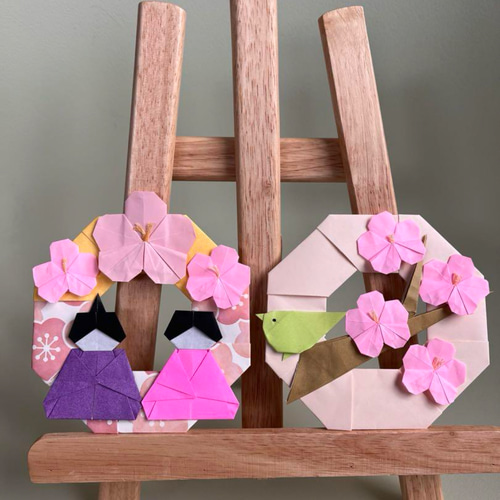 ハンドメイド⑅*.♡折り紙リース （MARCH お雛様 ひな祭り 桃の
