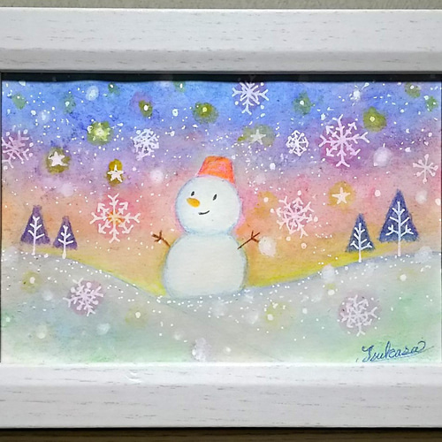 油絵 絵画【雪だるま】 絵画 HR 通販 14982107｜Creema(クリーマ)