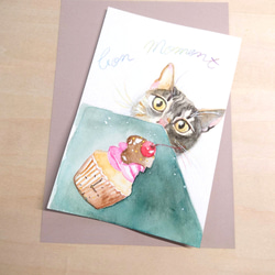 虹色髭とカップケーキ　　猫　原画 3枚目の画像