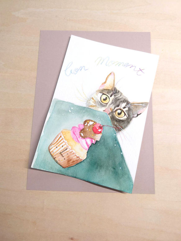 虹色髭とカップケーキ　　猫　原画 3枚目の画像