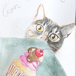 虹色髭とカップケーキ　　猫　原画 2枚目の画像