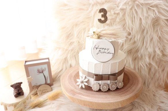 期間限定キャンペーン 秋の上品なナチュラルクレイバースデーケーキ♡クレイ誕生日 置物