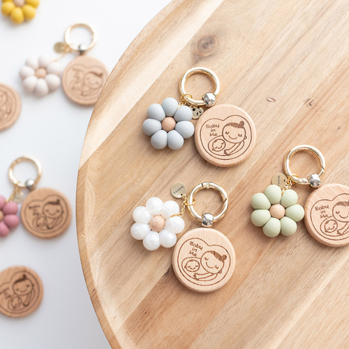 No.22くすみピンクwood☺︎キーホルダー