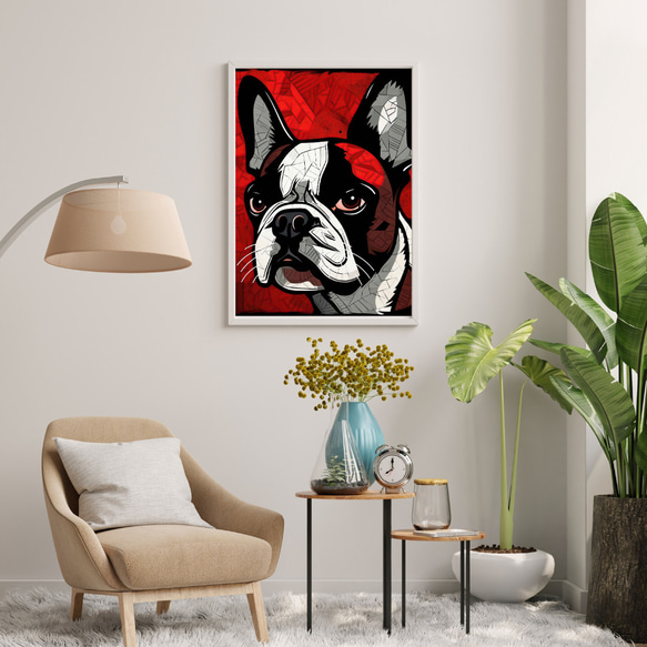 【Trinity (トリニティー)  - ボストンテリア犬 No.1】幸運 モダンアートポスター 犬の絵 犬の絵画 7枚目の画像