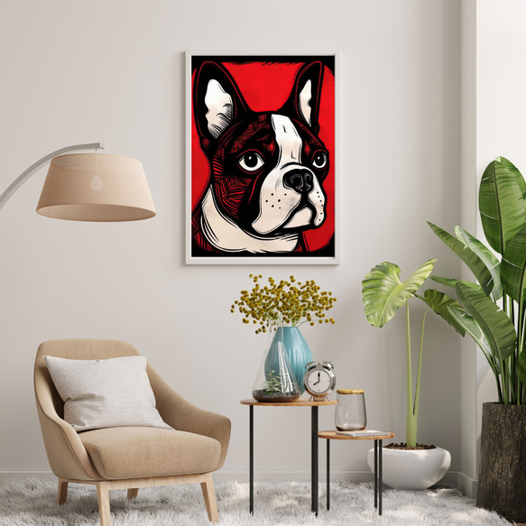 【Trinity (トリニティー)  - ボストンテリア犬 No.2】幸運 モダンアートポスター 犬の絵 犬の絵画 7枚目の画像