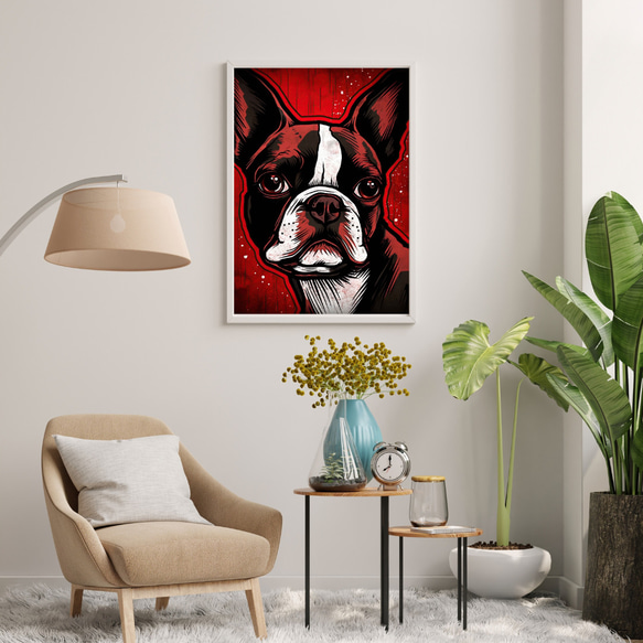 【Trinity (トリニティー)  - ボストンテリア犬 No.3】幸運 モダンアートポスター 犬の絵 犬の絵画 7枚目の画像