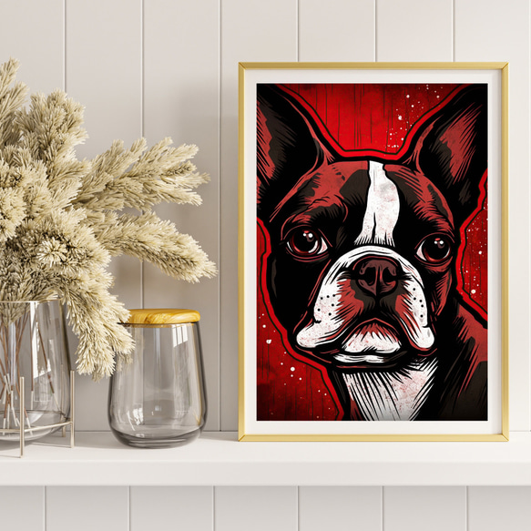 【Trinity (トリニティー)  - ボストンテリア犬 No.3】幸運 モダンアートポスター 犬の絵 犬の絵画 8枚目の画像