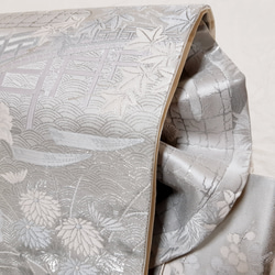 ワンタッチ帯　くらわん帯　正絹袋帯リメイク　プラチナ箔京名所文様　作り帯　 2枚目の画像