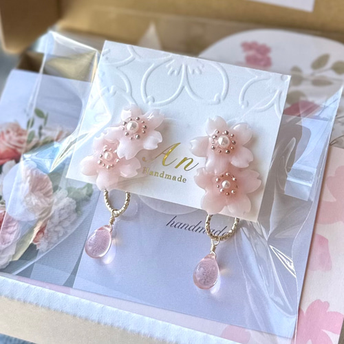 桜カラーボタン 2wayイヤリング＊