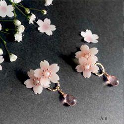 【桜さくら】ピアス／イヤリング  桜ハンドメイド2024 1枚目の画像