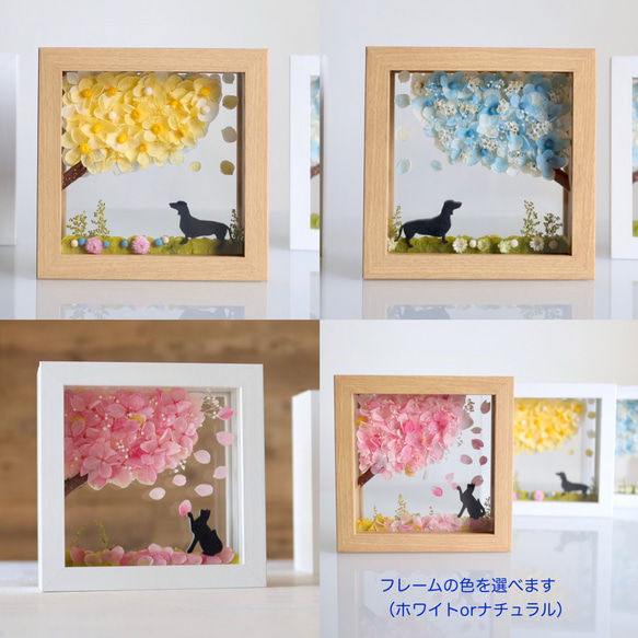 桜（他4色／白／黄／水色／緑）＆選べる猫犬【楽しいリバーシブル】プリザーブドフラワー（無料ギフトラッピング） 2枚目の画像