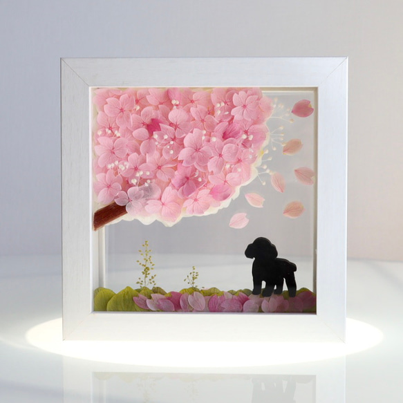 桜（他4色／白／黄／水色／緑）＆選べる猫犬【楽しいリバーシブル】プリザーブドフラワー（無料ギフトラッピング） 1枚目の画像