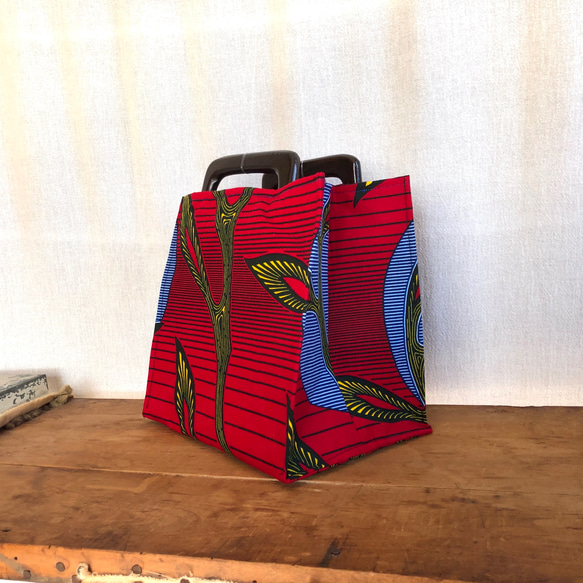 アフリカ布バッグ　木の持ち手　アフリカ布　一点物【送料無料】 4枚目の画像