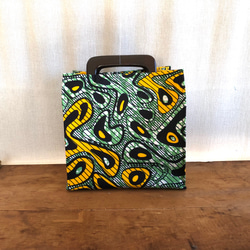 アフリカ布バッグ　木の持ち手　アフリカ布　一点物【送料無料】 2枚目の画像