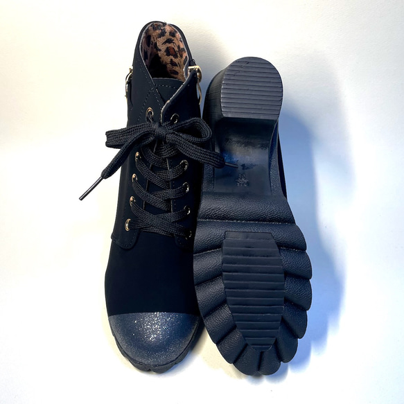 ◆實物減價2,500日圓/24.0cm◆ 美腿雙色側拉鍊靴（黑色×黑色亮片） 第6張的照片