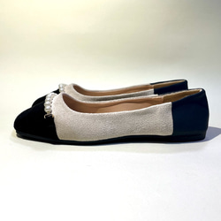 雙色仿珍珠芭蕾舞鞋（淺米色 x 黑色） 易壓扁  1 公分鞋跟 第4張的照片