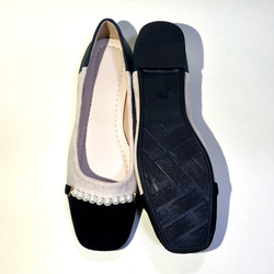 雙色仿珍珠芭蕾舞鞋（淺米色 x 黑色） 易壓扁  1 公分鞋跟 第6張的照片