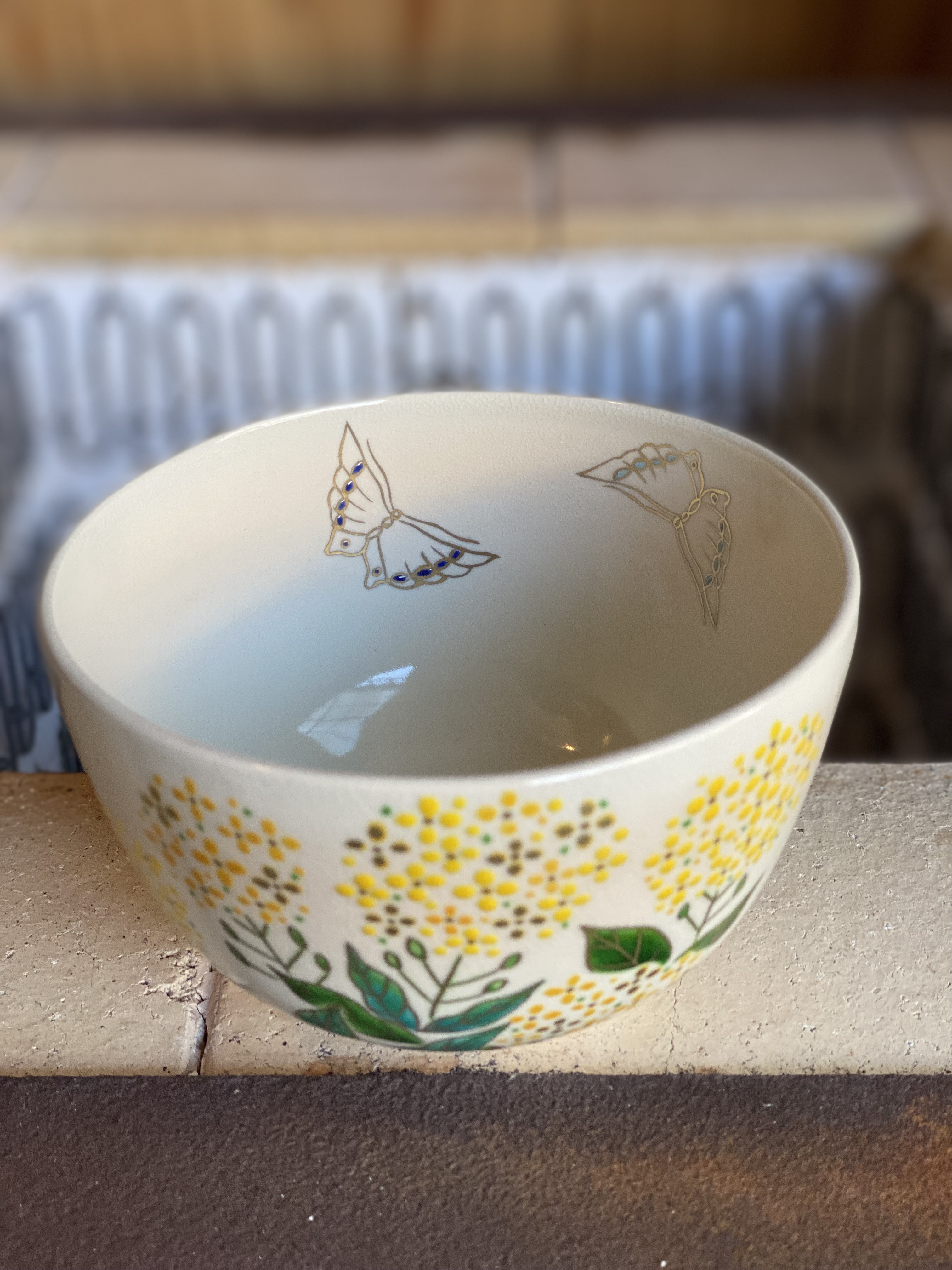 ガラスの抹茶碗 花と蝶の模様 木箱付き 正規激安 ガラスの抹茶碗 花と蝶の模様 木箱付き （茶道具
