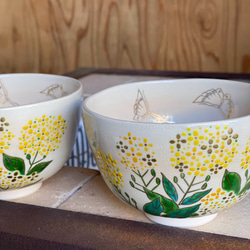 京焼　色絵　菜の花に透かし蝶々　抹茶茶碗 4枚目の画像