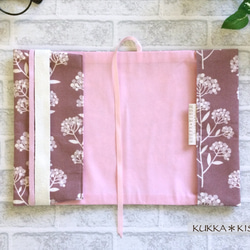 【S】文庫、A6、文庫トールブックカバー　くすみカラーの草花柄（ピンク/綿コーデュロイ） 4枚目の画像