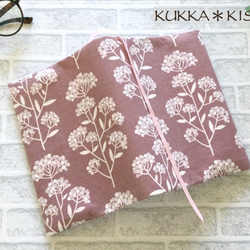 【S】文庫、A6、文庫トールブックカバー　くすみカラーの草花柄（ピンク/綿コーデュロイ） 2枚目の画像
