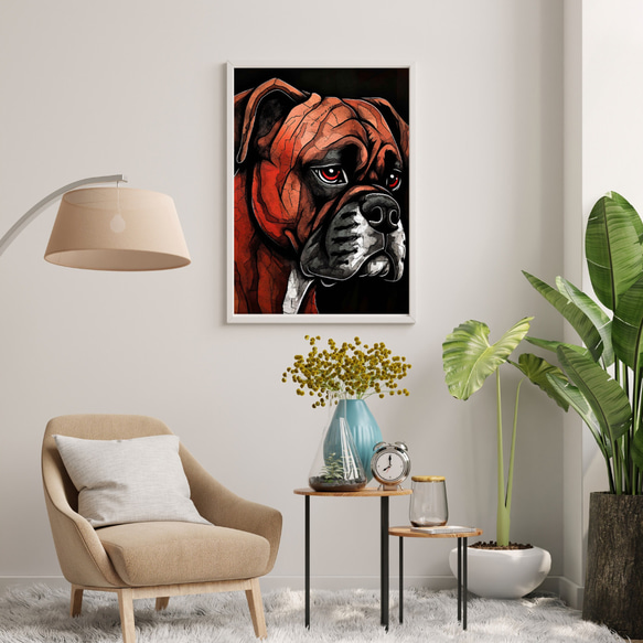 【Trinity (トリニティー)  - ボクサー犬 No.1】幸運 モダンアートポスター 犬の絵 犬の絵画 7枚目の画像
