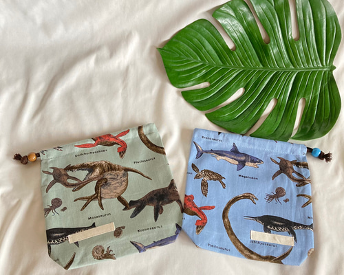 オーダーOK】入園入学給食袋コップ入れ巾着☆01海竜古代生物恐竜深海