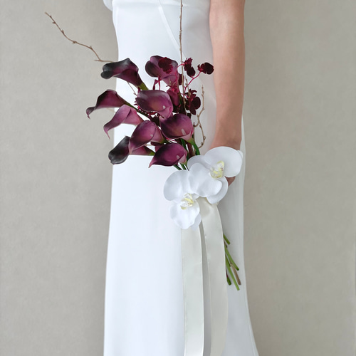 ワインカラー♪アームブーケ ウェディングブーケ ブートニア付き 造花