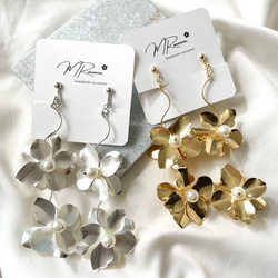 ブライダル 結婚式 ウェディング シルバー メタルフラワー ダブル