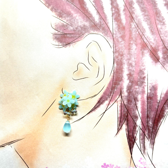 忘れな草風ブルーの小花の耳飾り  選べるイヤリング／ピアス 4枚目の画像