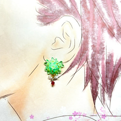 メロンクリームソーダカラーの小花の耳飾り  選べるイヤリング／ピアス 3枚目の画像