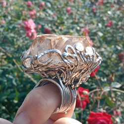 黃泥骸骨/骨幹水晶原礦手工銀戒 ~「0」~ Skeletal Quartz Silver Ring 第18張的照片