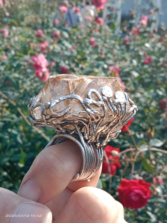 黃泥骸骨/骨幹水晶原礦手工銀戒 ~「0」~ Skeletal Quartz Silver Ring 第18張的照片