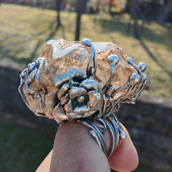 黃泥骸骨/骨幹水晶原礦手工銀戒 ~「0」~ Skeletal Quartz Silver Ring 第5張的照片