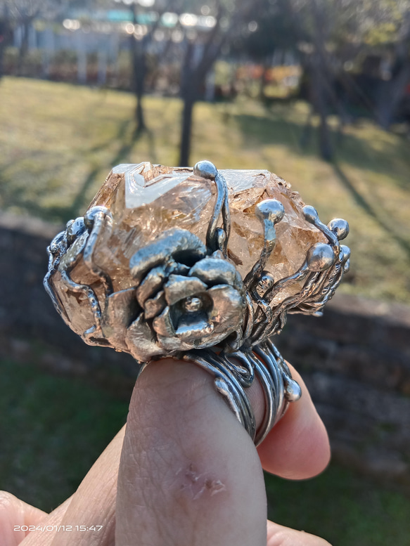 黃泥骸骨/骨幹水晶原礦手工銀戒 ~「0」~ Skeletal Quartz Silver Ring 第5張的照片